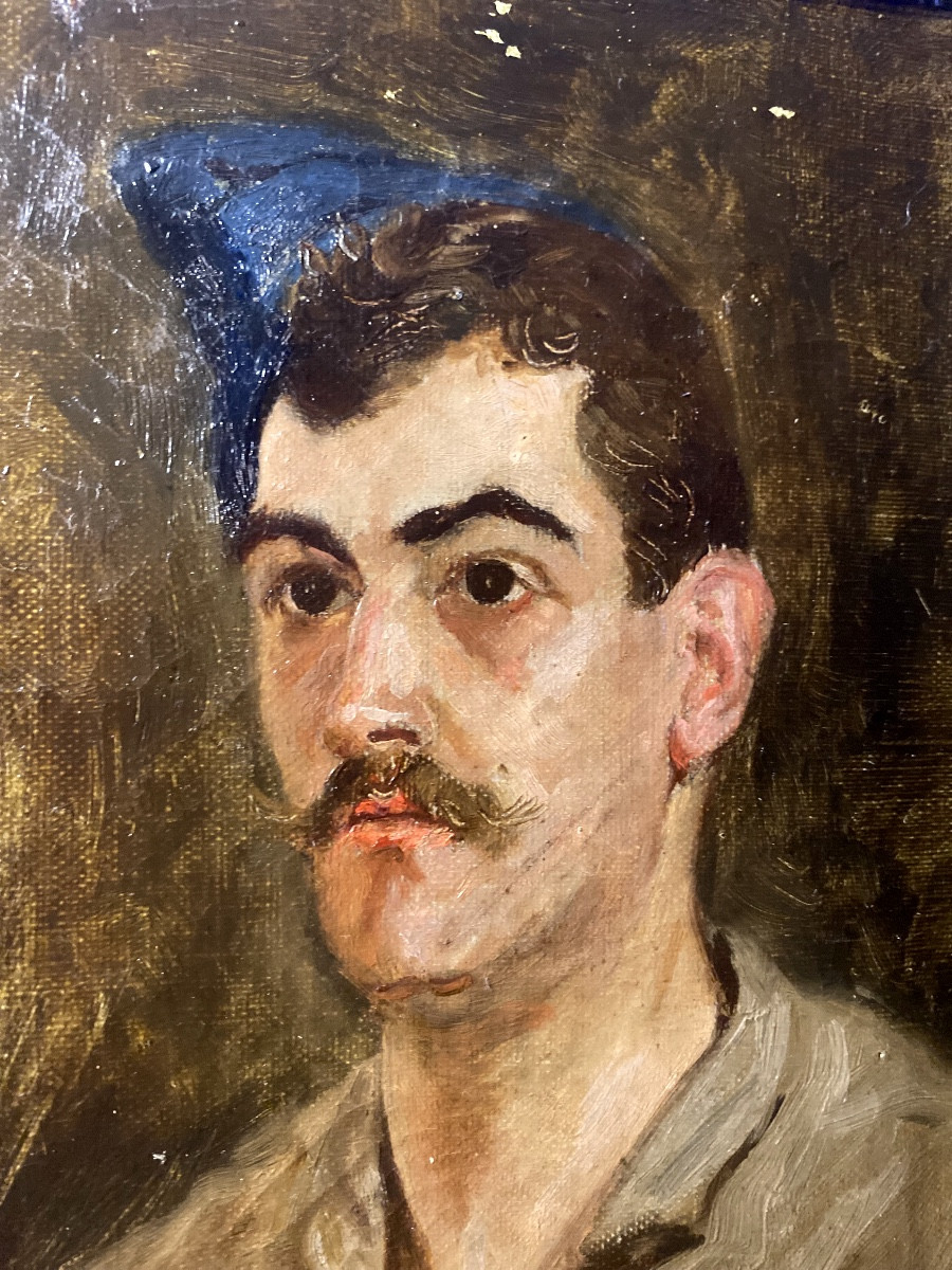 Portrait Of A Young Soldier In A Cap By M. Cuillière In Toulouse, Student Of Delacroix, Circa 1905-photo-1