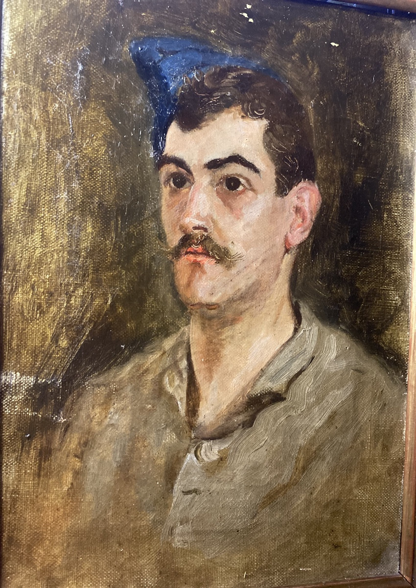 Portrait Of A Young Soldier In A Cap By M. Cuillière In Toulouse, Student Of Delacroix, Circa 1905-photo-2