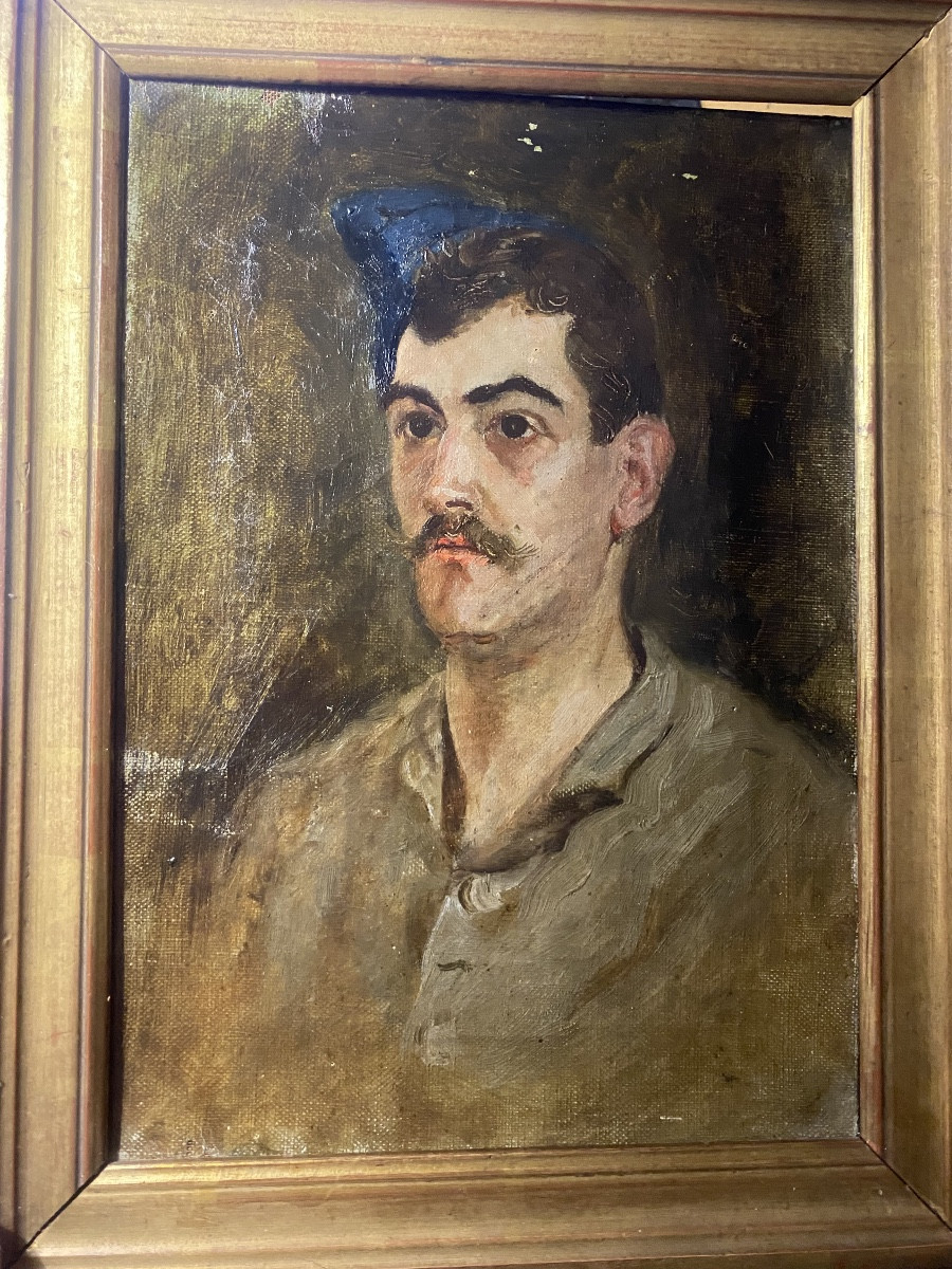 Portrait Of A Young Soldier In A Cap By M. Cuillière In Toulouse, Student Of Delacroix, Circa 1905