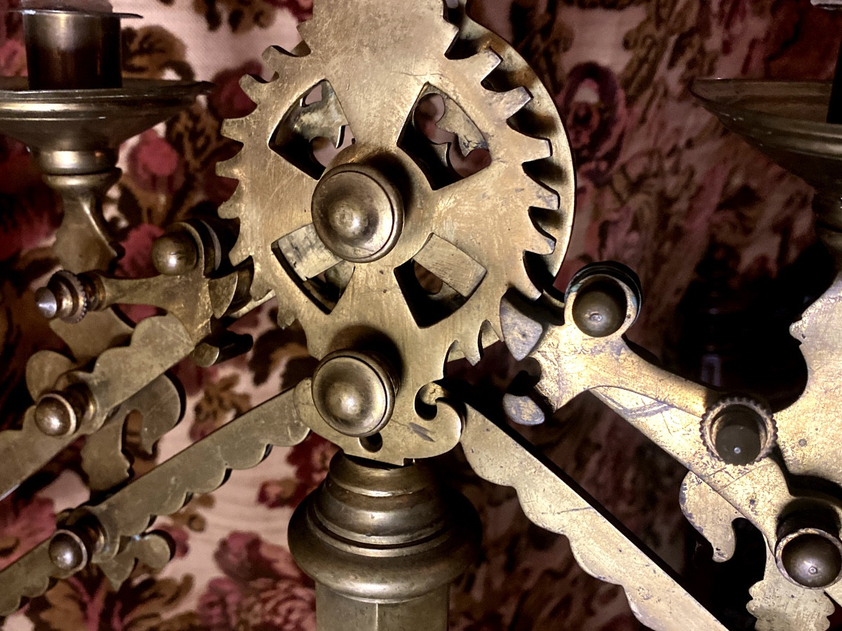 Rare And Unusual Solid Bronze Chandelier: Late 19th Century Orthodox Style With Adjustable Mechanical Arms-photo-3