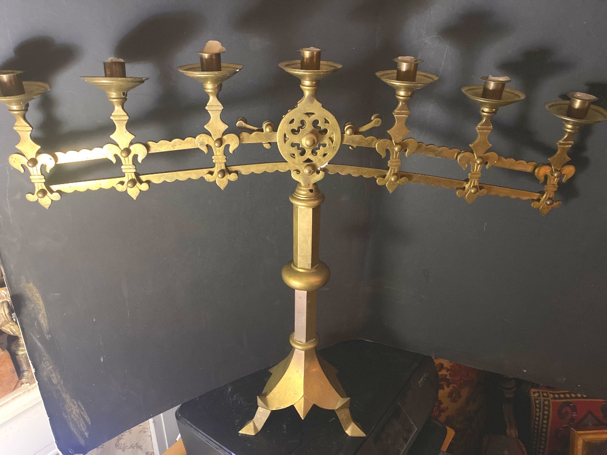 Rare And Unusual Solid Bronze Chandelier: Late 19th Century Orthodox Style With Adjustable Mechanical Arms-photo-7