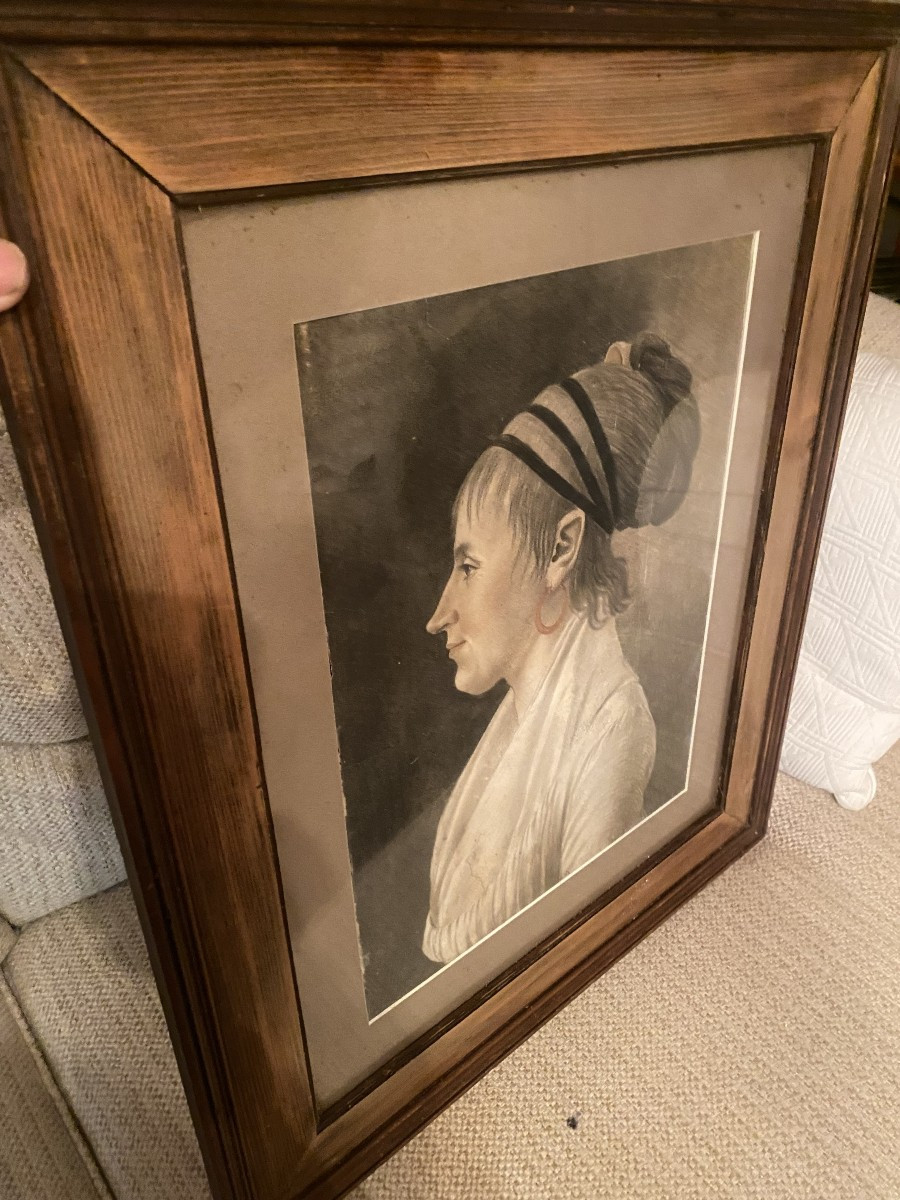 Grand portrait de Dame de profil  fin XVIIIème de R. Meillier  Artiste Reimois au trois crayons-photo-7