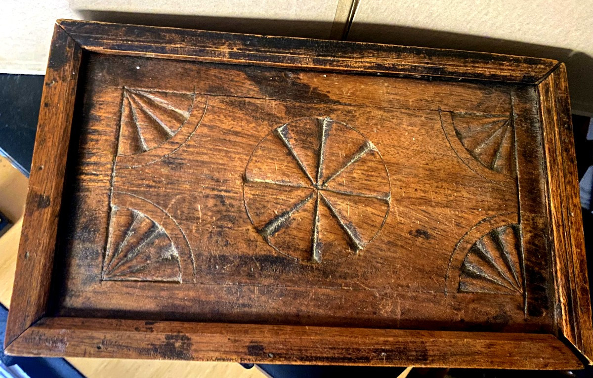Queyras Box, Carved Fir With Compartments, Sliding Lid, 18th-century Stone Collection-photo-2