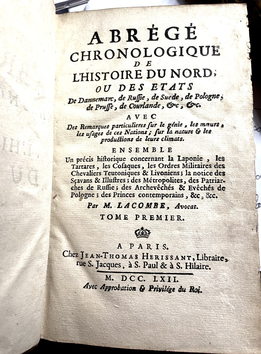  Original Edition 2 Vo In12: Chronological Abridged History Of The North - Jacques Lacombe 1762-photo-3
