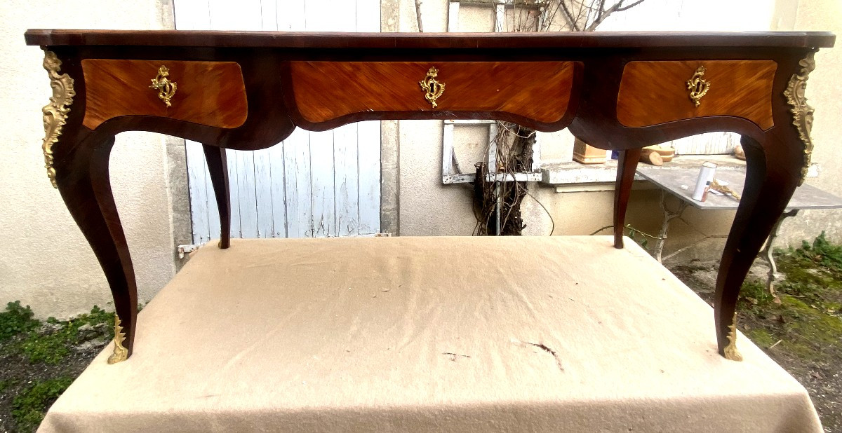Large Louis XV Minister's Desk Signed Boudin, In Rosewood And Palisander Marquetry, 18th Century