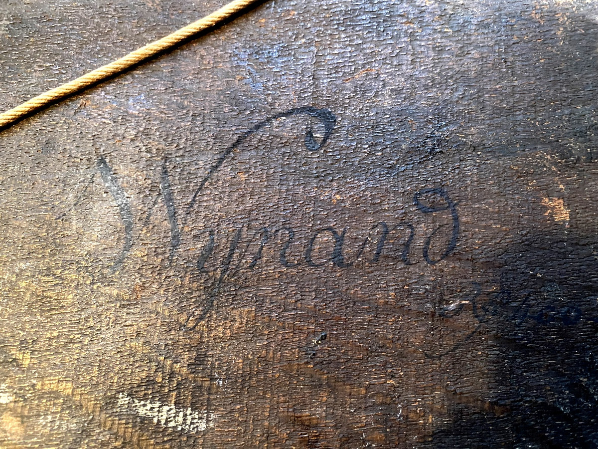  Beau Paysage Animé , fine huile sur chêne du Peintre J. Wynants Fc. 1661 , dans son cadre doré-photo-3