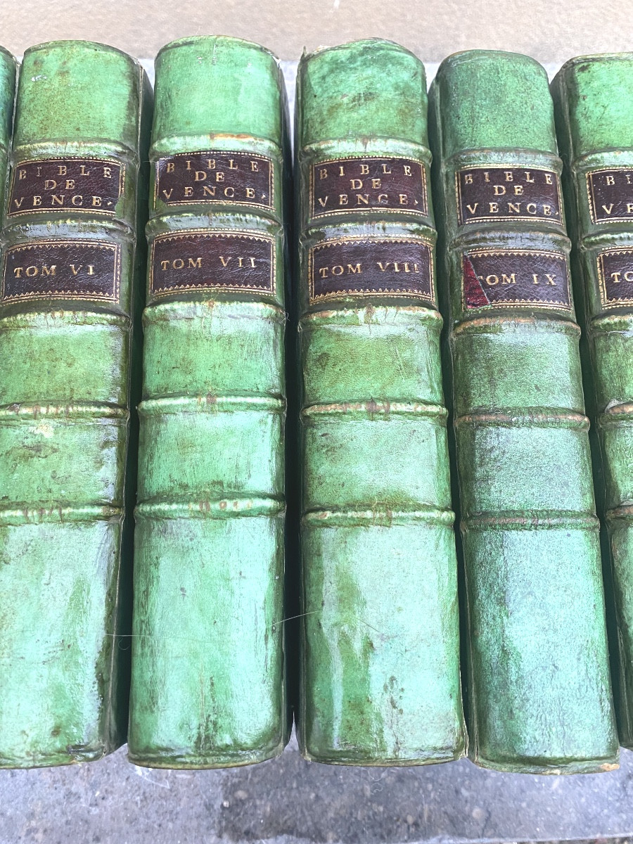 Holy Bible In 17 Volumes, Quarto, Illustrated On Green Vellum, Known As The "vence Bible", Paris 1767-photo-2