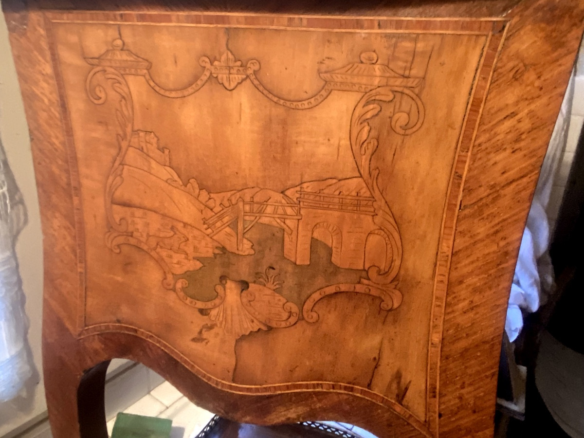 Late 18th Century Swiss Louis XV Style Louis XV Style Salon Cabinet, Richly Inlaid With Marquetry, Double Marble Gallery-photo-2