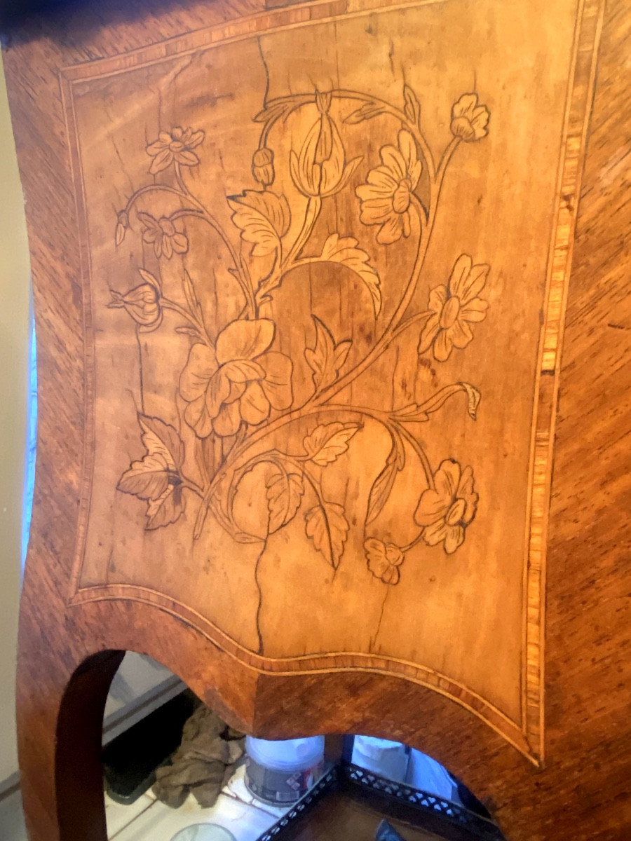 Late 18th Century Swiss Louis XV Style Louis XV Style Salon Cabinet, Richly Inlaid With Marquetry, Double Marble Gallery-photo-3