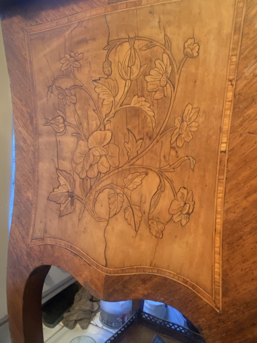 Late 18th Century Swiss Louis XV Style Louis XV Style Salon Cabinet, Richly Inlaid With Marquetry, Double Marble Gallery-photo-5