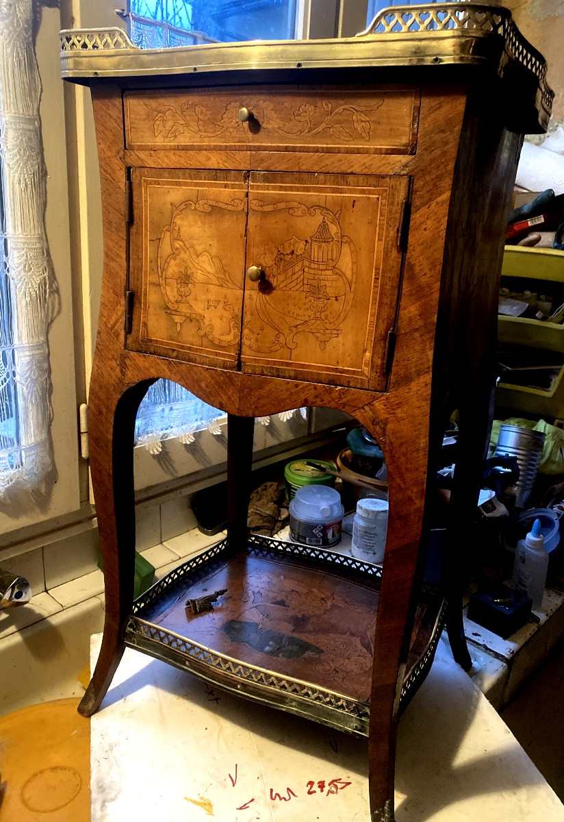 Late 18th Century Swiss Louis XV Style Louis XV Style Salon Cabinet, Richly Inlaid With Marquetry, Double Marble Gallery-photo-8