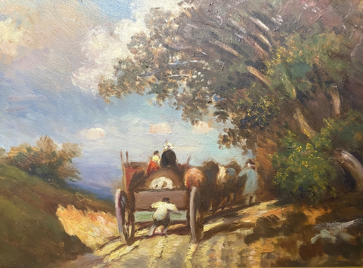  "countryscape With A Lively Cart On A Road", Framed, 19th Century, Barbizon School-photo-2