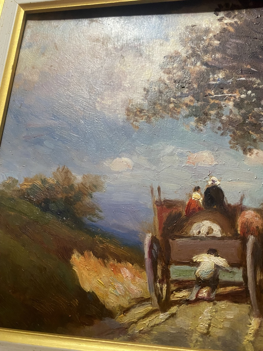  "countryscape With A Lively Cart On A Road", Framed, 19th Century, Barbizon School-photo-1