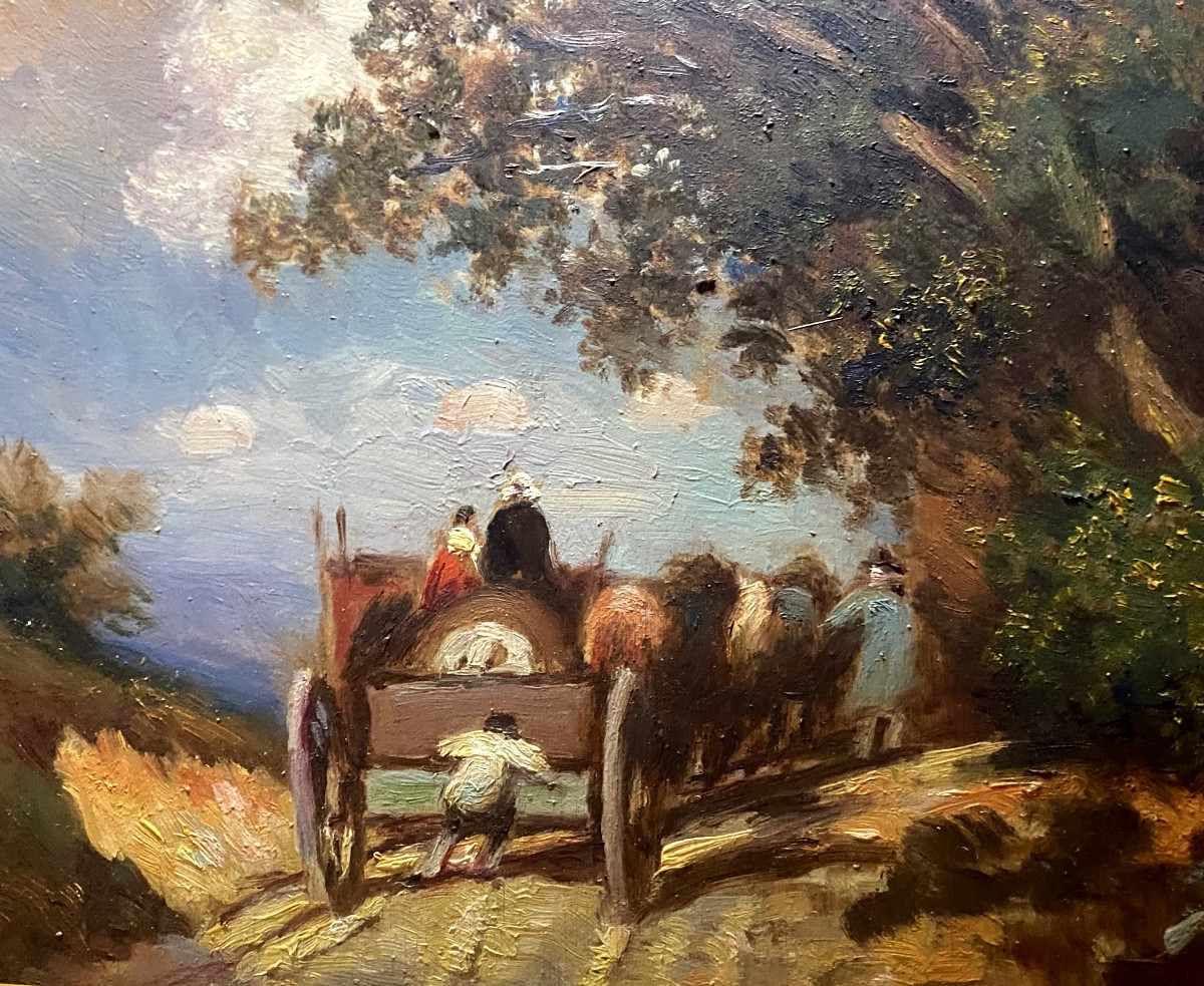  "countryscape With A Lively Cart On A Road", Framed, 19th Century, Barbizon School-photo-2