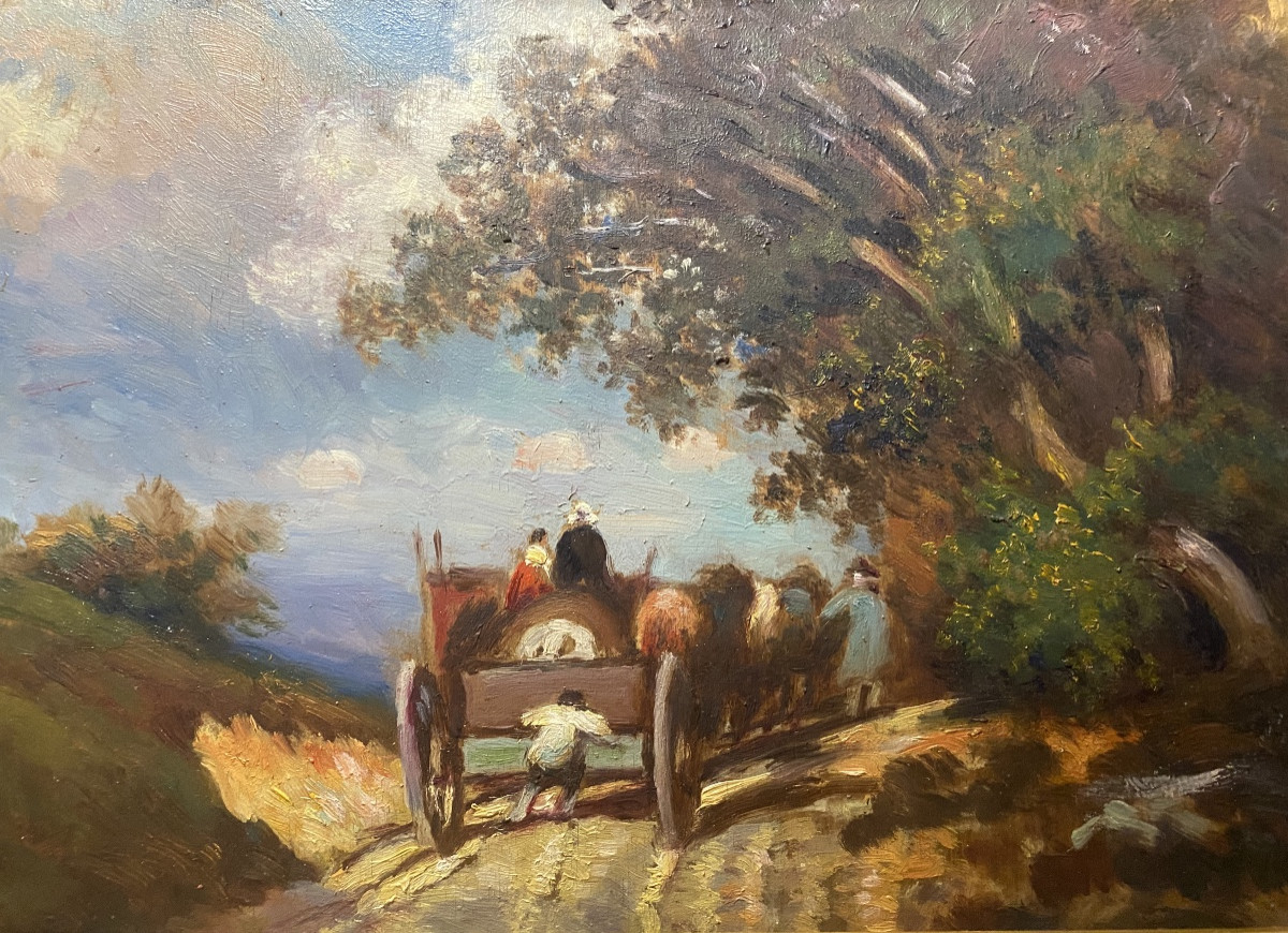  "countryscape With A Lively Cart On A Road", Framed, 19th Century, Barbizon School-photo-4