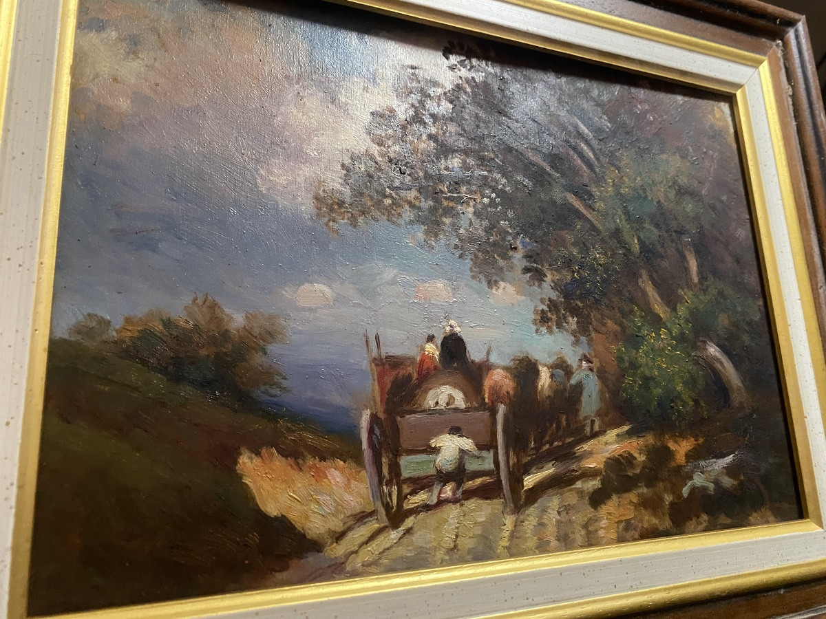  "countryscape With A Lively Cart On A Road", Framed, 19th Century, Barbizon School-photo-5