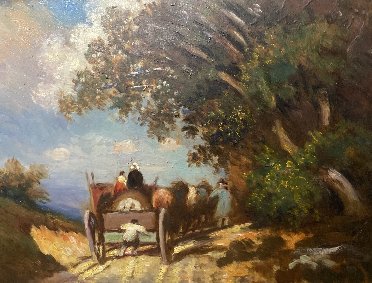 "countryscape With A Lively Cart On A Road", Framed, 19th Century, Barbizon School-photo-6