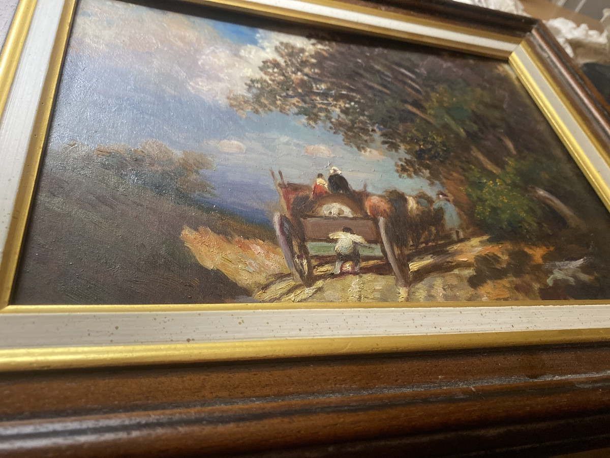  "countryscape With A Lively Cart On A Road", Framed, 19th Century, Barbizon School-photo-7