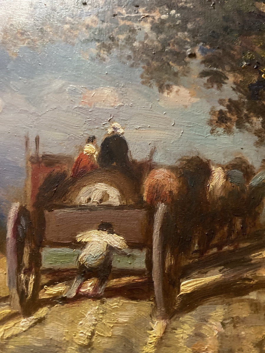  "countryscape With A Lively Cart On A Road", Framed, 19th Century, Barbizon School-photo-8