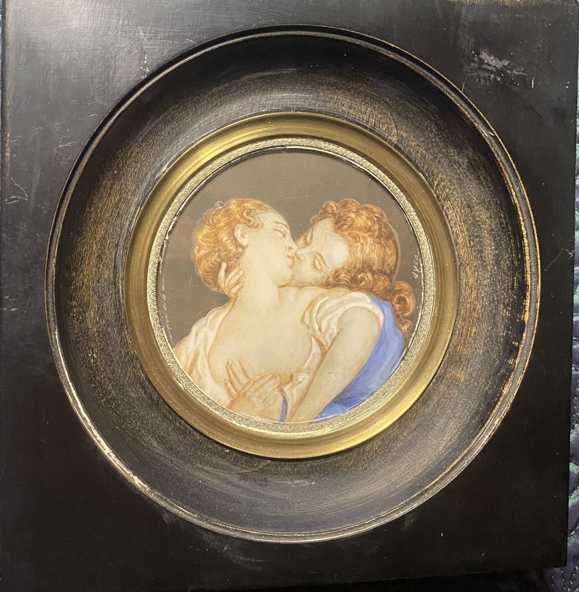  Passionate Kiss, Miniature On Ivory, 19th Century, Framed In The Gallant Style Of The 18th Century-photo-4
