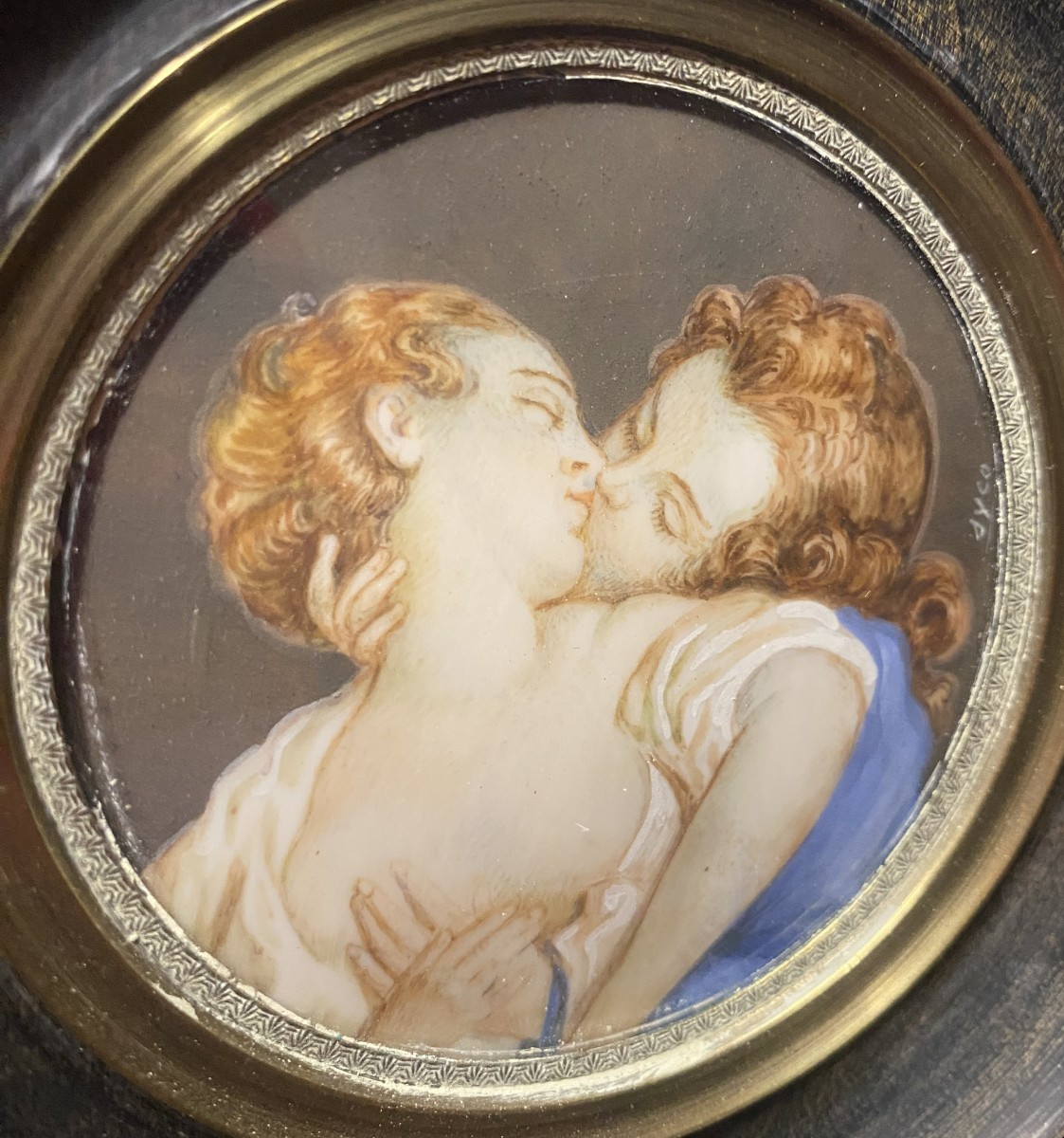  Passionate Kiss, Miniature On Ivory, 19th Century, Framed In The Gallant Style Of The 18th Century-photo-3