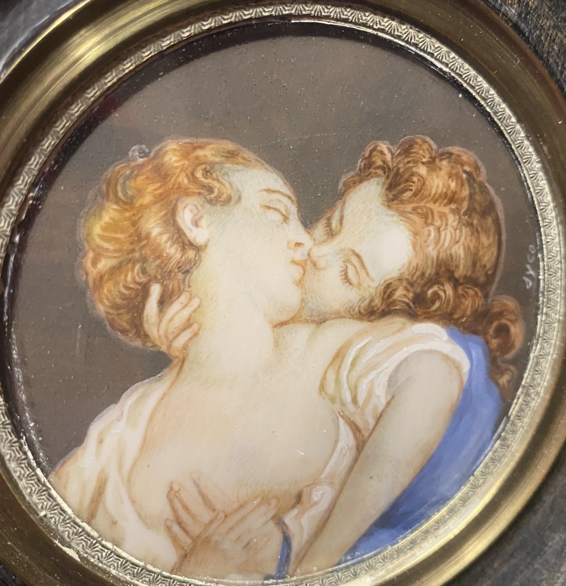  Passionate Kiss, Miniature On Ivory, 19th Century, Framed In The Gallant Style Of The 18th Century-photo-8
