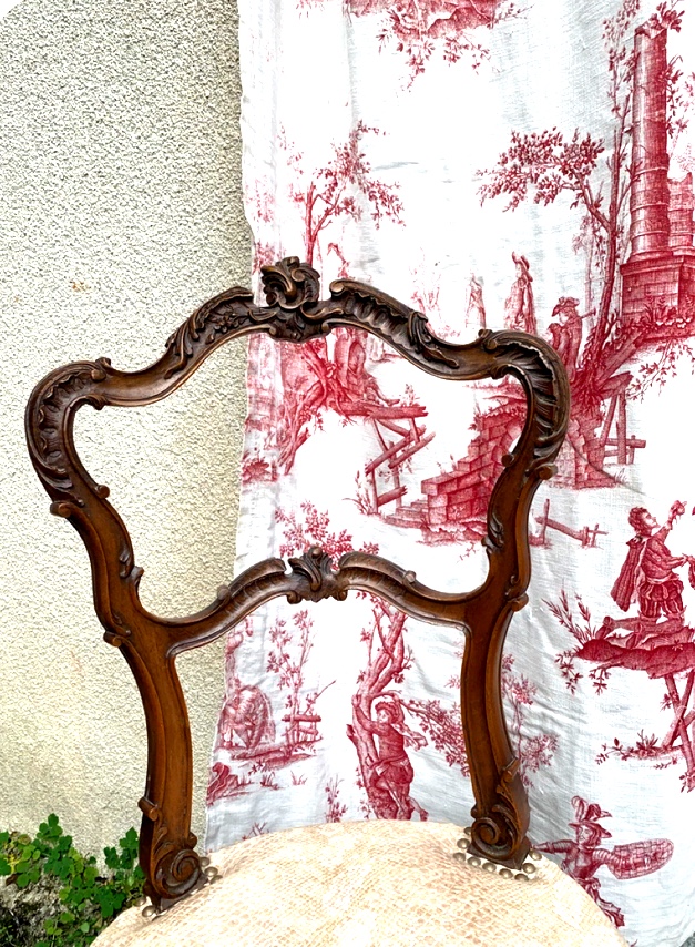 Paire de chaises en noyer richement sculptée de style" Roccoco" fin XIXème recouverte  S lézard-photo-7