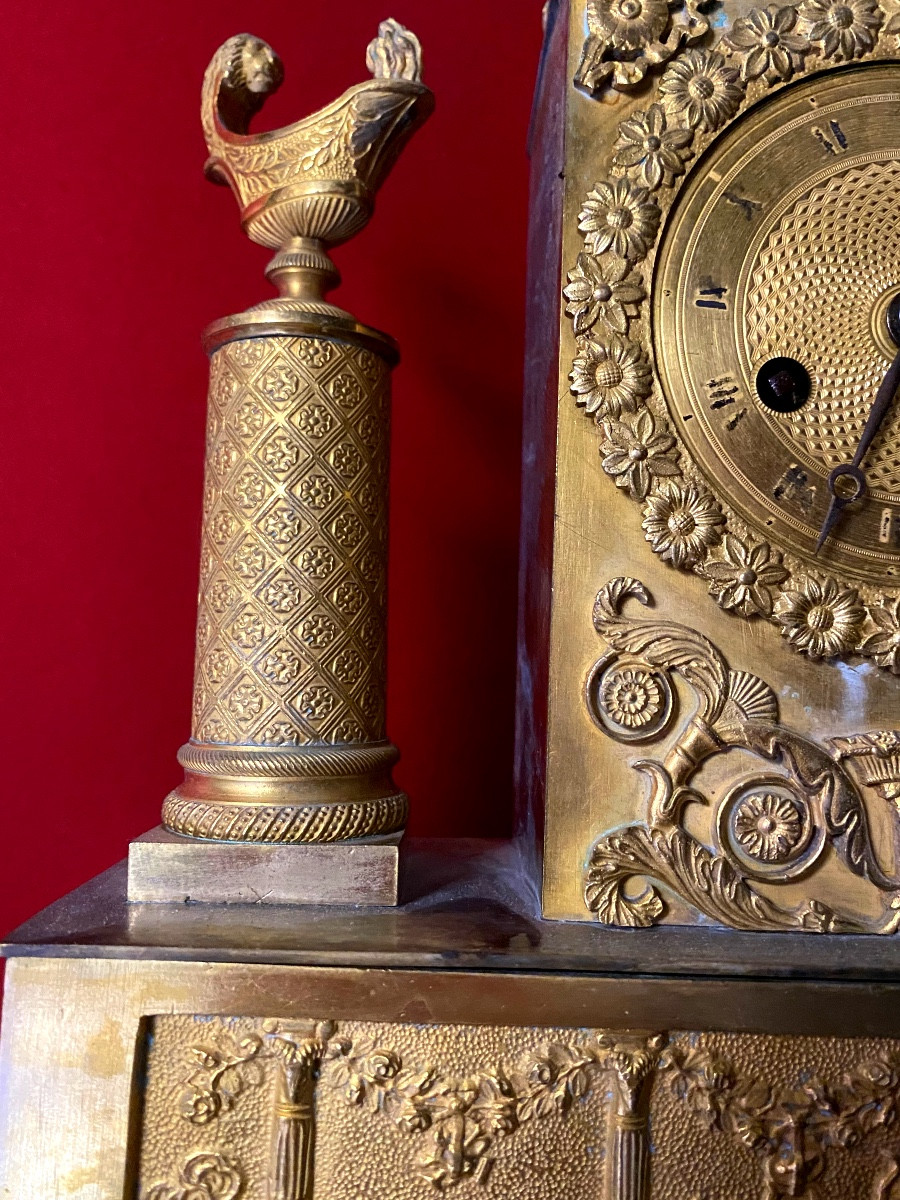 Charles X Mantel Clock, Gilt Chased Bronze With A Motif Of The Geographical Sciences & Reading-photo-4
