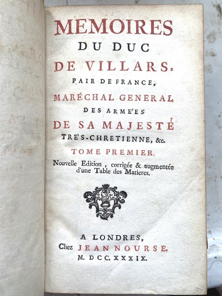 Fine Copy 3 Vol. In 12 In Blond Calf "memoirs Of The Duke Of Villars" Peer Of France, 1739.-photo-4