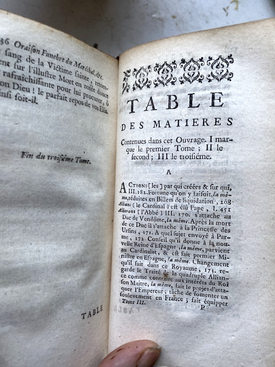 Fine Copy 3 Vol. In 12 In Blond Calf "memoirs Of The Duke Of Villars" Peer Of France, 1739.-photo-7