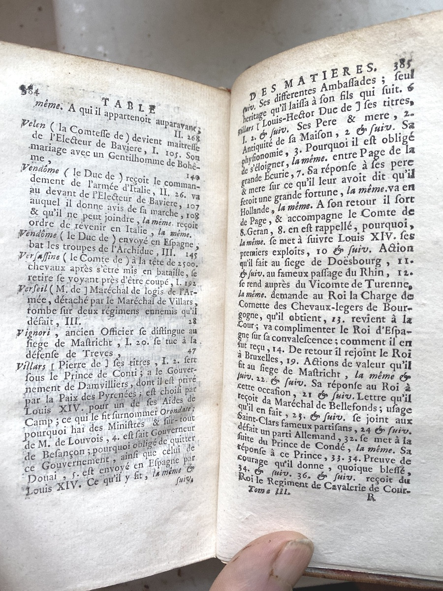 Fine Copy 3 Vol. In 12 In Blond Calf "memoirs Of The Duke Of Villars" Peer Of France, 1739.-photo-8