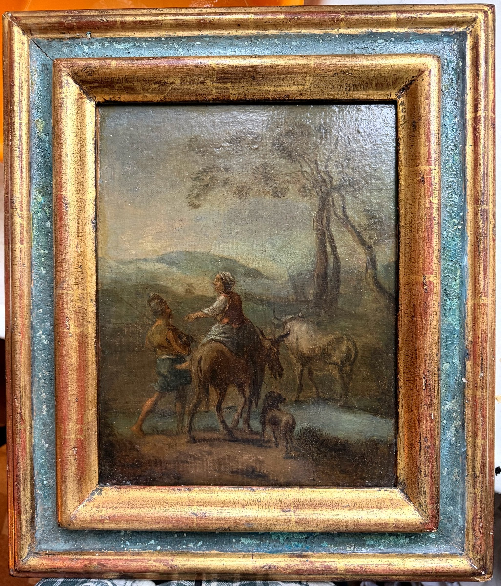 Oil On Canvas, Late 17th Century, "the Farmer Leading Her Flock, Accompanied", In Its Frame