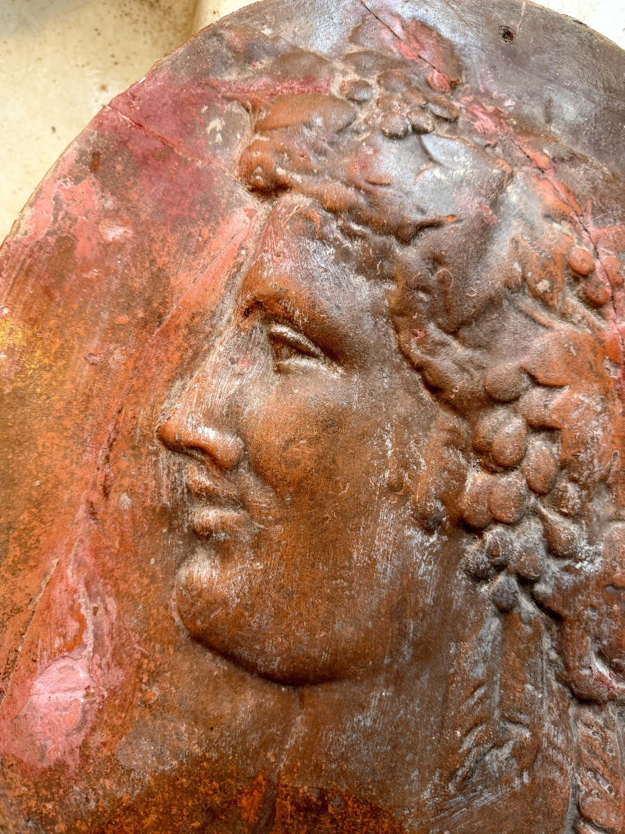 Large Oval Terracotta Profile In High Relief From Castelnaudary Depicting The God Bacchus, Late 18th Century-photo-2