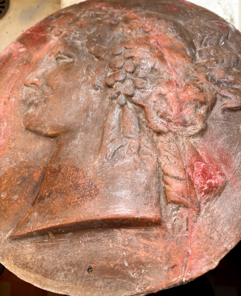 Large Oval Terracotta Profile In High Relief From Castelnaudary Depicting The God Bacchus, Late 18th Century-photo-4