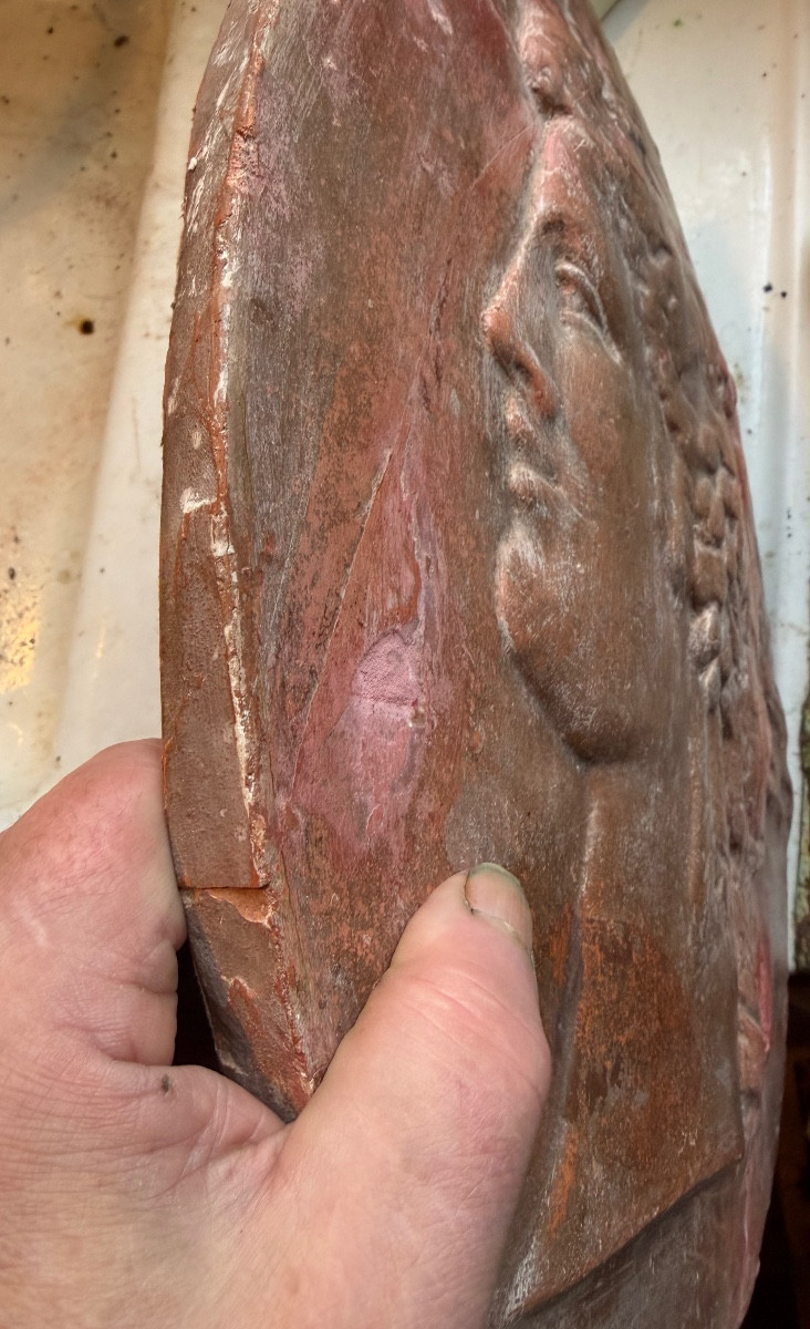 Large Oval Terracotta Profile In High Relief From Castelnaudary Depicting The God Bacchus, Late 18th Century-photo-2