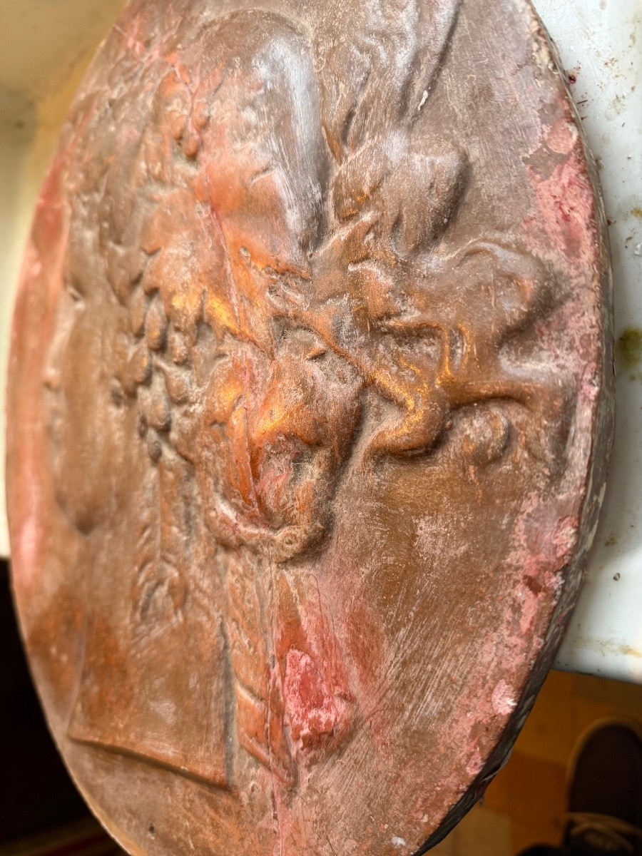 Large Oval Terracotta Profile In High Relief From Castelnaudary Depicting The God Bacchus, Late 18th Century-photo-7