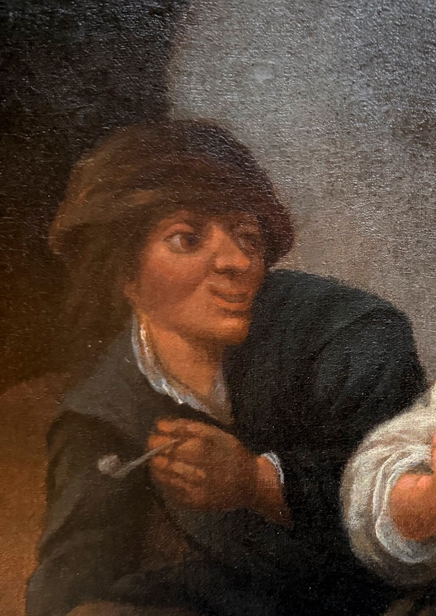 Painting Depicting A Peasant Couple In An Inn, Fine Oil On Canvas, 18th Century, Framed-photo-5