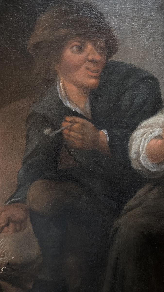 Painting Depicting A Peasant Couple In An Inn, Fine Oil On Canvas, 18th Century, Framed-photo-6