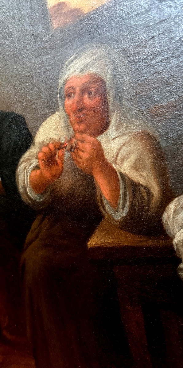 Painting Depicting A Peasant Couple In An Inn, Fine Oil On Canvas, 18th Century, Framed-photo-7