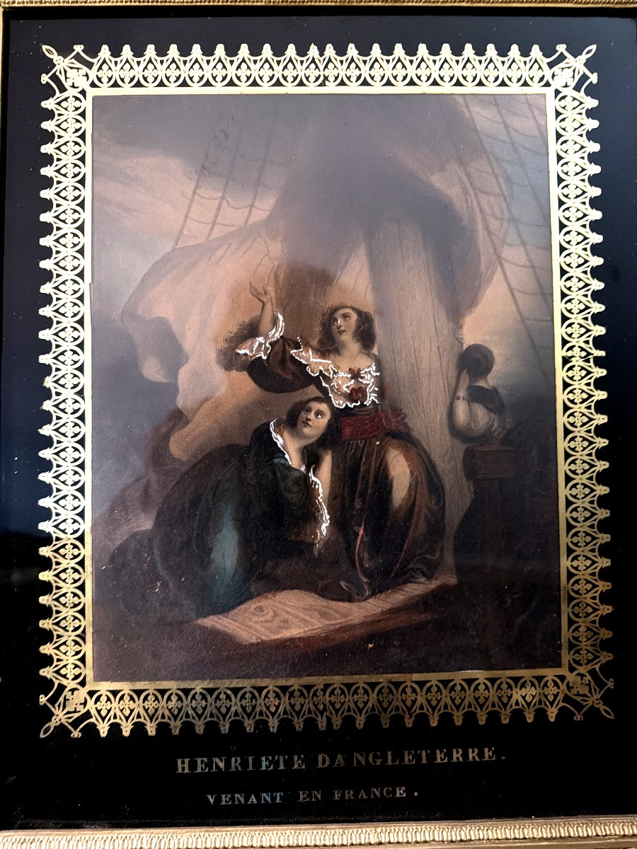 Pair Of Charles X Period Reverse Glass Paintings In Their Romantic-style Palmette Frames-photo-2