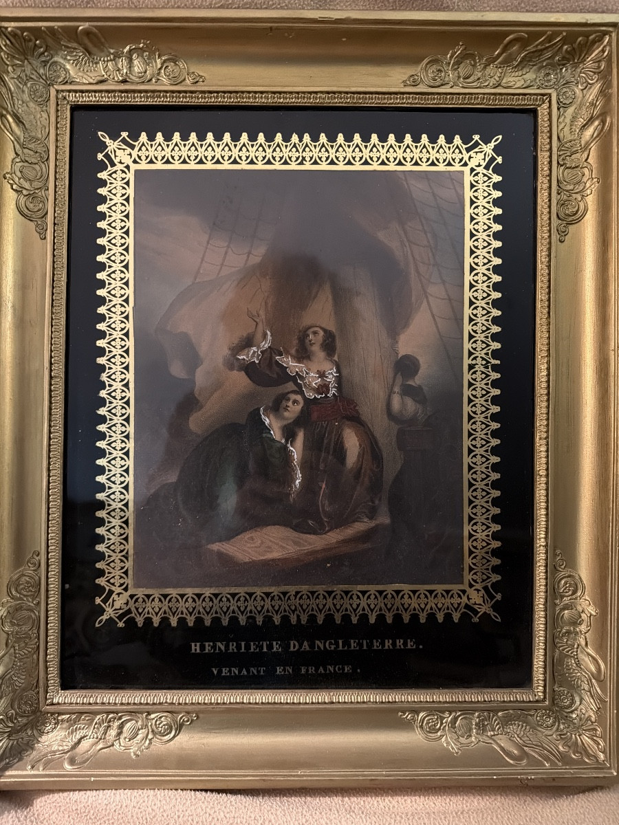 Pair Of Charles X Period Reverse Glass Paintings In Their Romantic-style Palmette Frames-photo-4