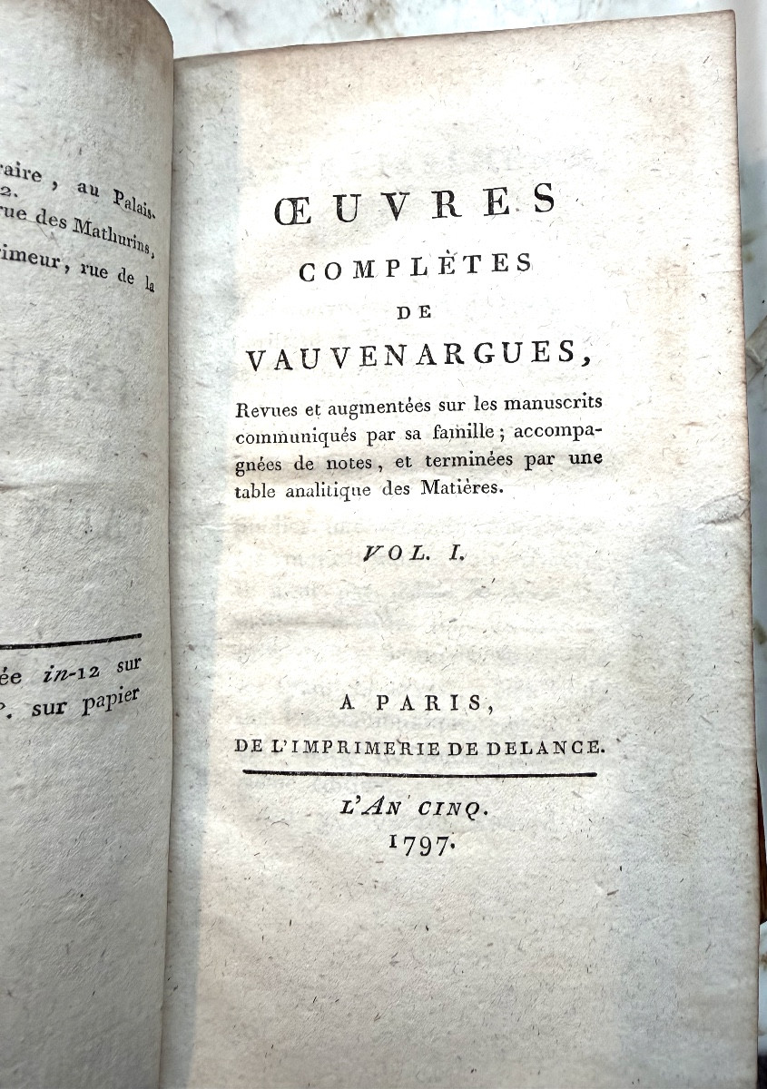 2 Vol. In12: "complete Works Of Vauvenargues", Revised And Augmented Edition. Paris Delange 1797.-photo-3