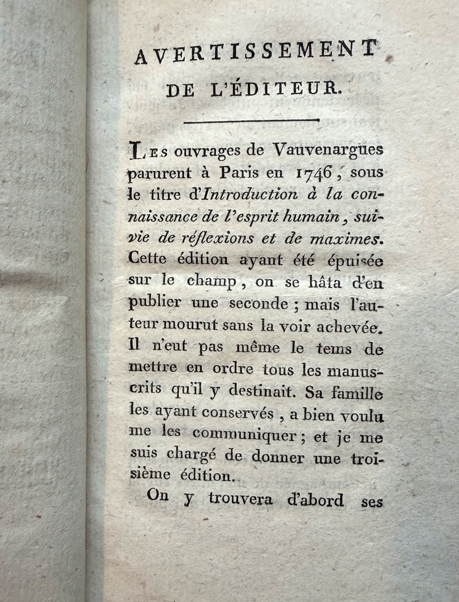 2 Vol. In12: "complete Works Of Vauvenargues", Revised And Augmented Edition. Paris Delange 1797.-photo-2
