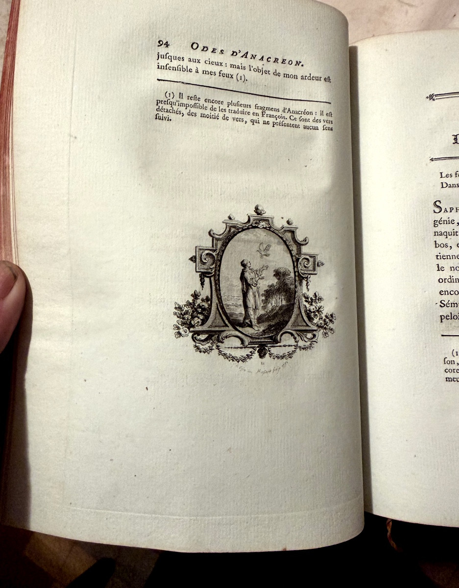 Vol In 4 en  veau blond de 1775 "Anacréon , Sapho , Bion et Moschus" suivie de la Veillée &cc..-photo-3