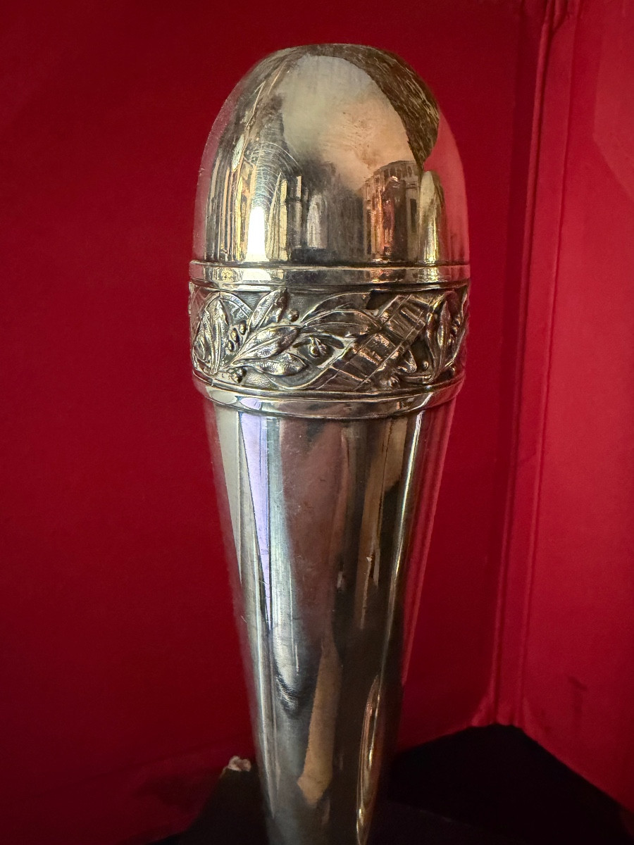 Pair Of Art Déco Vases By Durousseau Un Silver Plate Métal Form Obus-photo-4