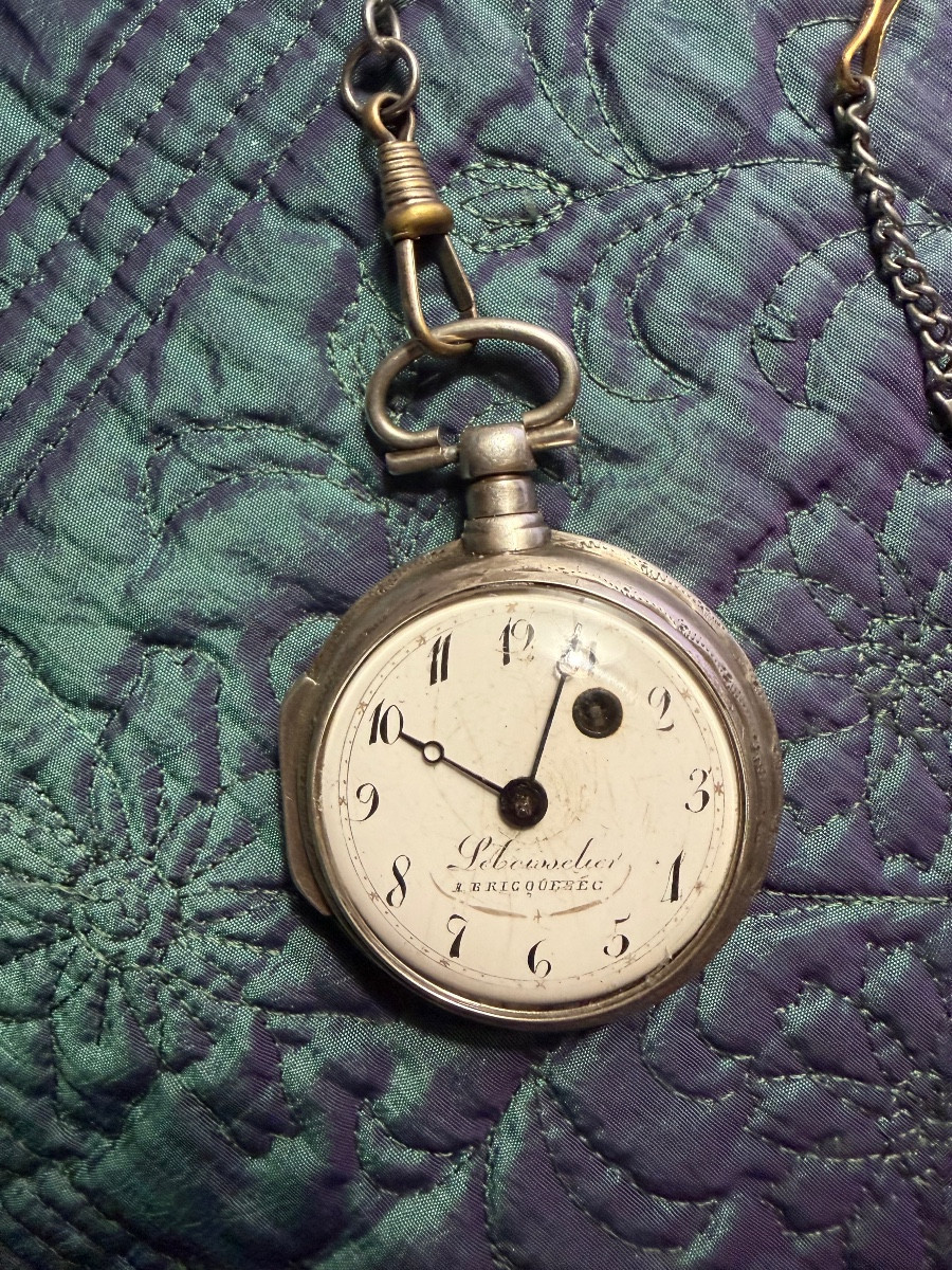  Very Beautiful Silver Pocket Watch With A Rooster Motif By Lebeissclier Of Briquebec And Its Chain, Late 18th Century-photo-2