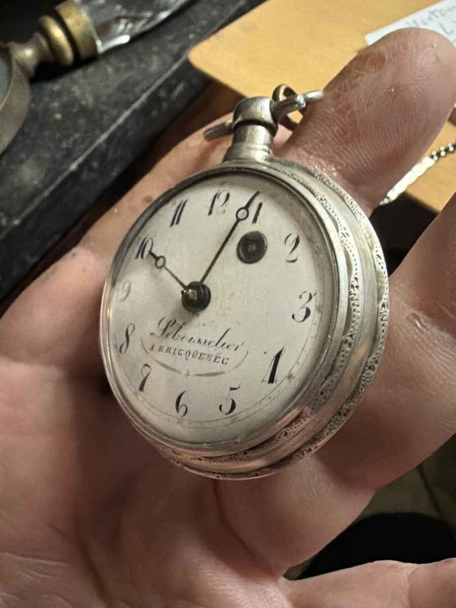  Very Beautiful Silver Pocket Watch With A Rooster Motif By Lebeissclier Of Briquebec And Its Chain, Late 18th Century-photo-4