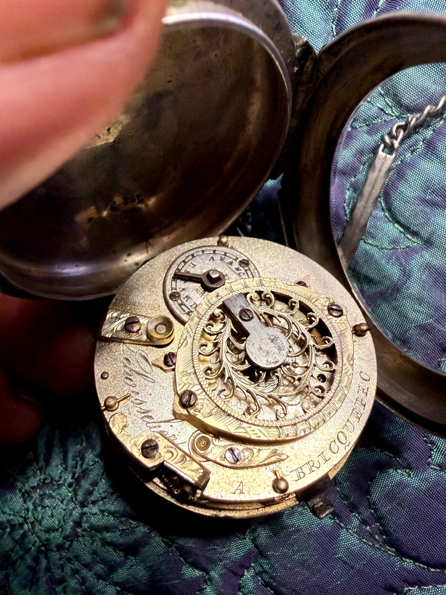  Very Beautiful Silver Pocket Watch With A Rooster Motif By Lebeissclier Of Briquebec And Its Chain, Late 18th Century-photo-5