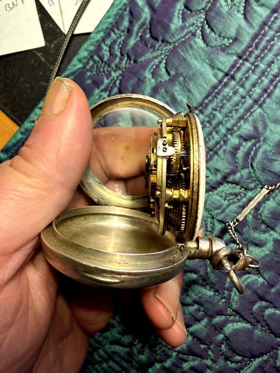  Very Beautiful Silver Pocket Watch With A Rooster Motif By Lebeissclier Of Briquebec And Its Chain, Late 18th Century-photo-6