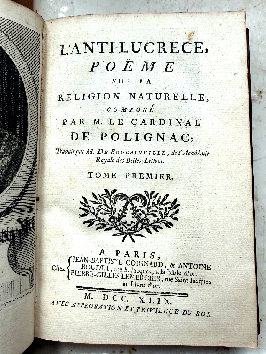 2 Volumes In Octavo, 1749: "anti-lucretius", A Poem On Natural Religion, By Cardinal De Polignac-photo-1